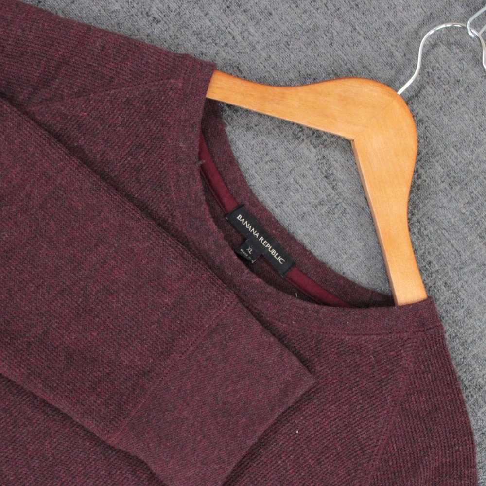 Banana Republic Mens XL Burgundy Waffle Knit Raglan Crew Neck Pullover Sweater